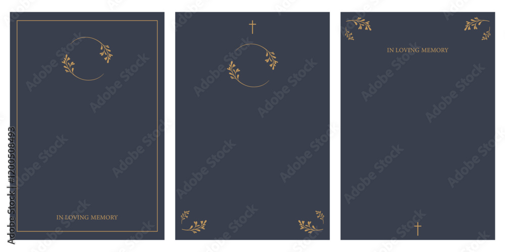 Naklejka premium Set of funeral empty card. Funeral card with grey background