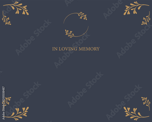 Funeral empty card. Empty card. Digital Funeral invitation with black frame and leaves and photo space