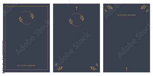 Set of funeral empty card. Funeral card with grey background