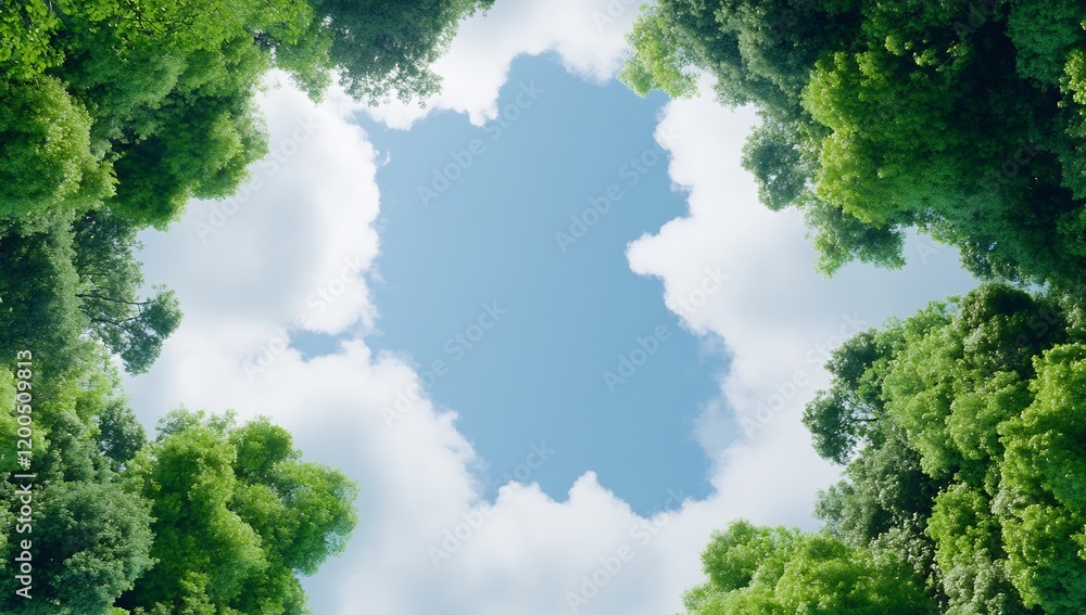 Sky seen through lush forest canopy; nature background for eco-friendly designs Sky seen through lush forest canopy; nature background for eco-friendly designs