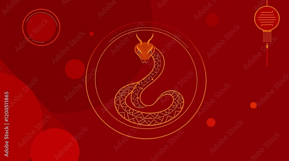 Fototapeta premium Chinese New Year, year of the snake. Chinese snake on a red background, with copy space, ai generative
