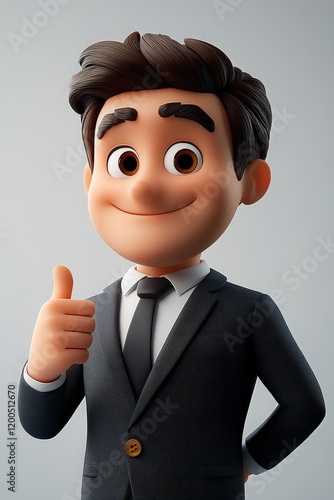 3D Cartoon Businessman Thumbs Up:  Positive, Successful and Approving Image