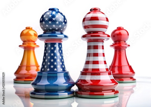 US-China Trade War: Chess Pawn Flags, Economic Conflict, Tariff Barriers, Global Power Struggle photo