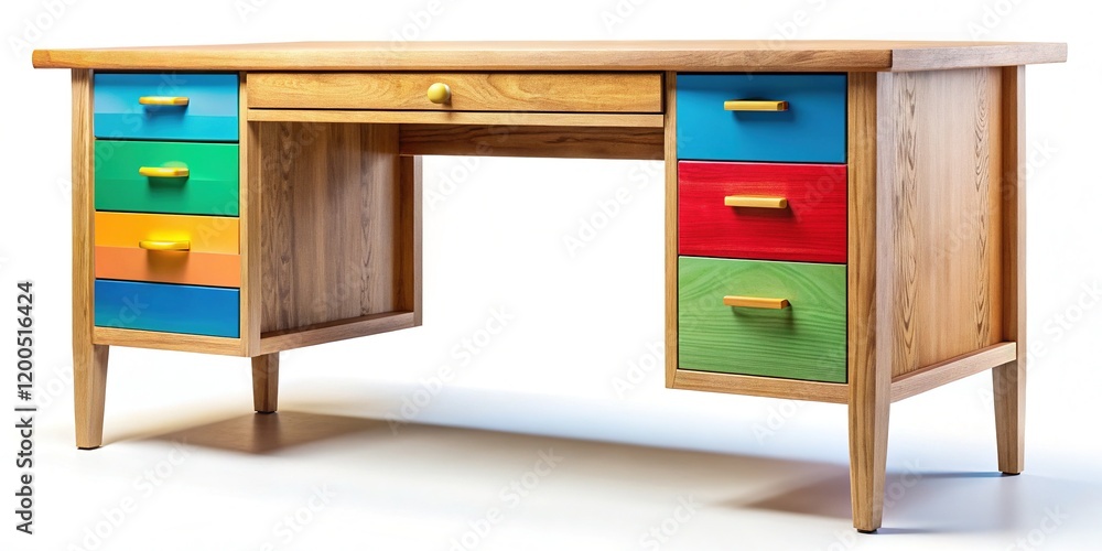 Wooden Desk with Drawers - Bright Colorful Desktop Wooden Desk with Drawers - Bright Colorful Desktop