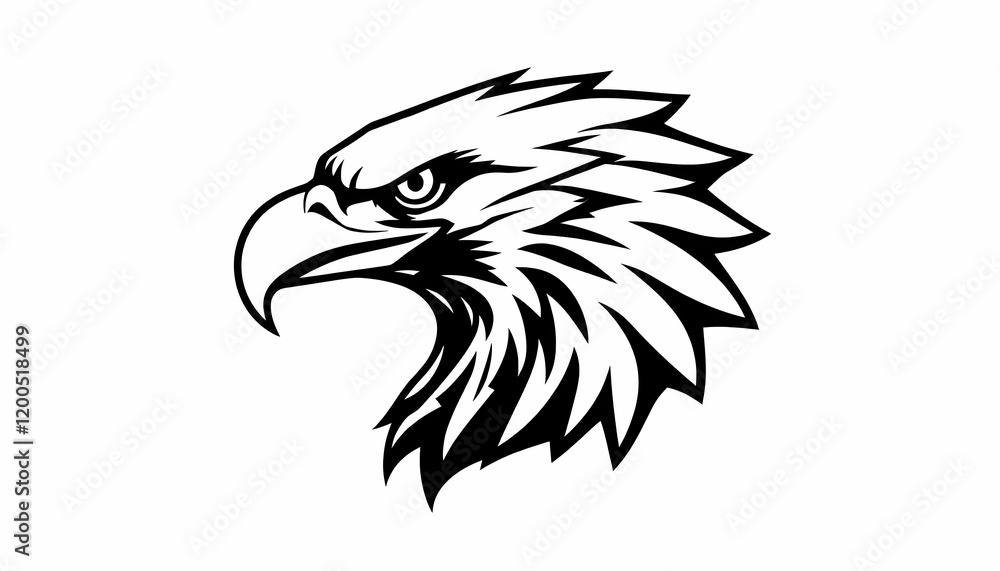 Obraz premium Dynamic and Captivating Black and White Illustration of a Majestic Eagle Head in Profile