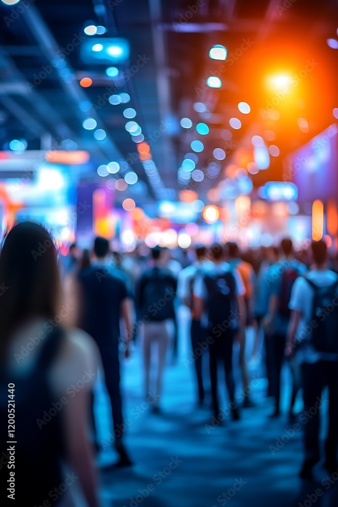 expo or convention, highlighting blurred people in an exposition hall, designed as a concept image for a worldwide exhibition conference center related to corporate marketing or event fairs. expo or convention, highlighting blurred people in an exposition hall, designed as a concept image for a worldwide exhibition conference center related to corporate marketing or event fairs.