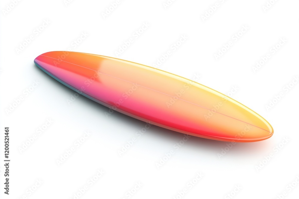 Colorful surfboard isolated, summer beach background, leisure activity.