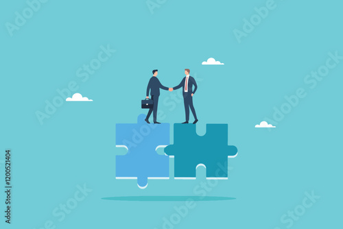 Strategic Connections, Business Leaders Align Goals Through Jigsaw Handshake Collaboration