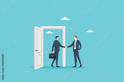 Professional Goodbye, Business Manager Shakes Hands with Leaving Employee, Showcasing Respect and Appreciation