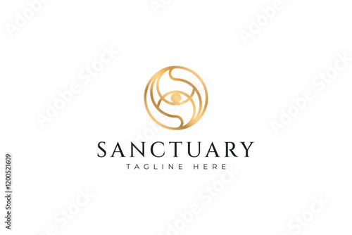 Elegant and Modern Sanctuary Logo Featuring a Sacred Geometric Eye Symbol for Wellness and Spirituality