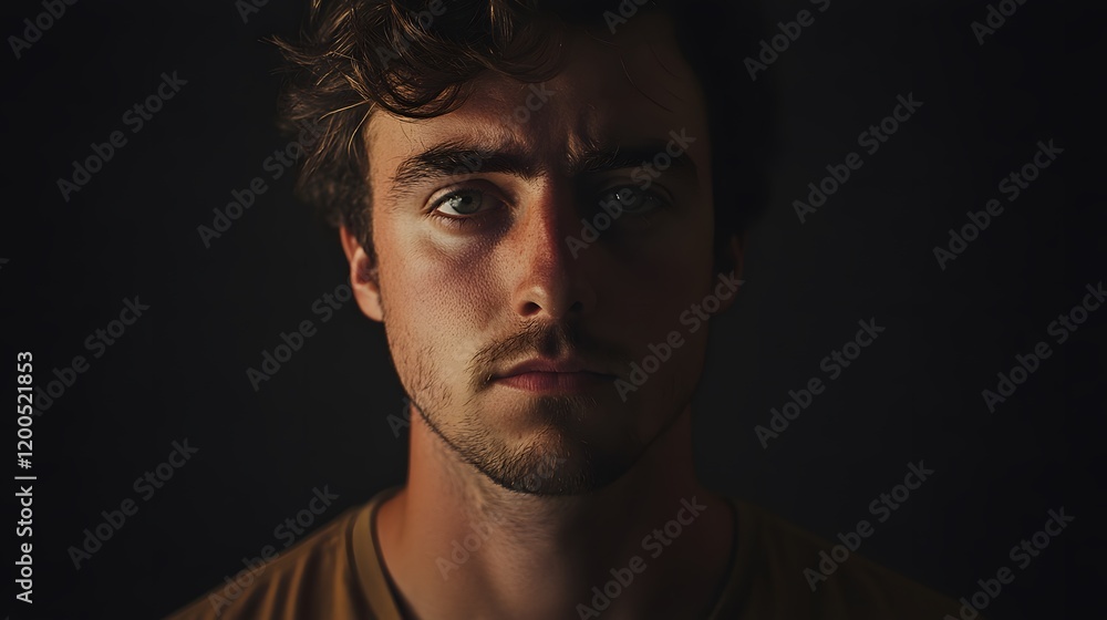 Young Man Portrait Dark Background Serious Expression Young Man Portrait Dark Background Serious Expression