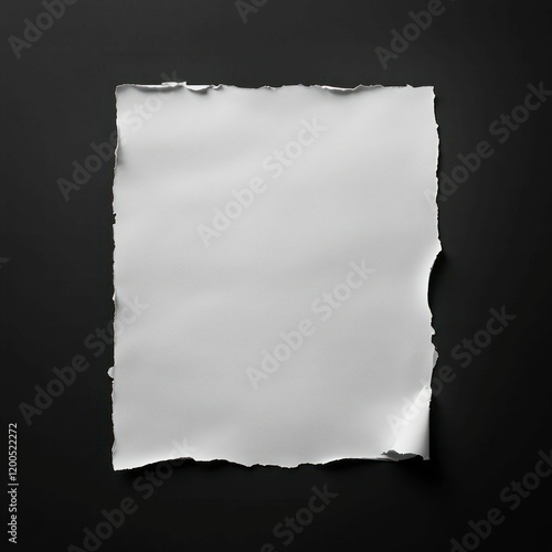 a torn piece of white paper isolated on a black background showcasing rough edges and texture photo