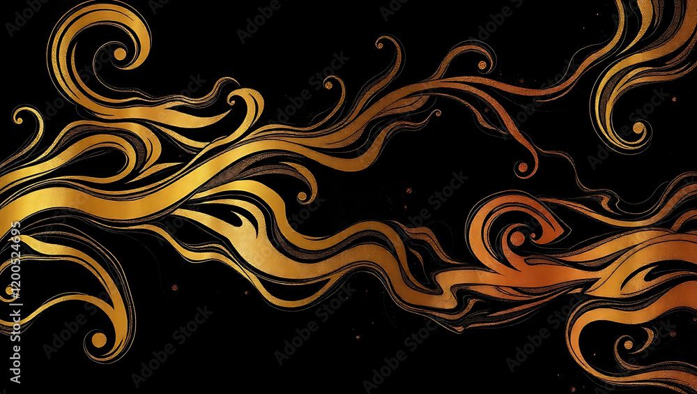 Abstract Golden Swirls and Waves on Black Background Elegant Design Abstract Golden Swirls and Waves on Black Background Elegant Design