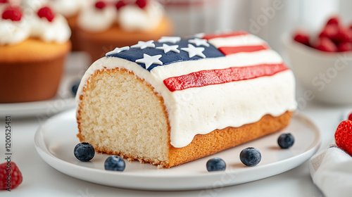 Wallpaper Mural Delicious red, white, and blue flag cake decorated for Independence Day celebration on a festive dessert plate Torontodigital.ca