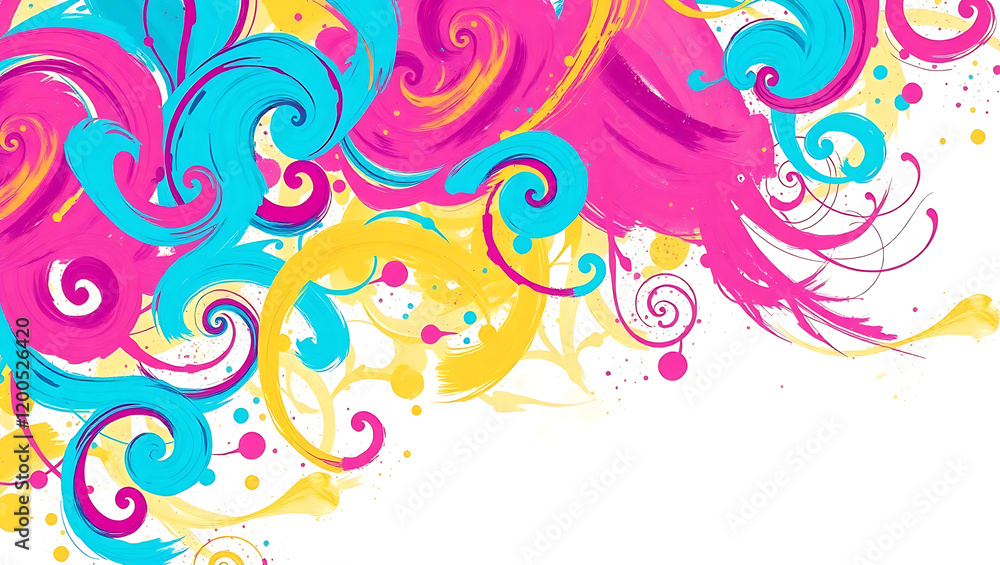 Vibrant Swirls of Pink Blue and Yellow Paint on a White Background Abstract Art Vibrant Swirls of Pink Blue and Yellow Paint on a White Background Abstract Art