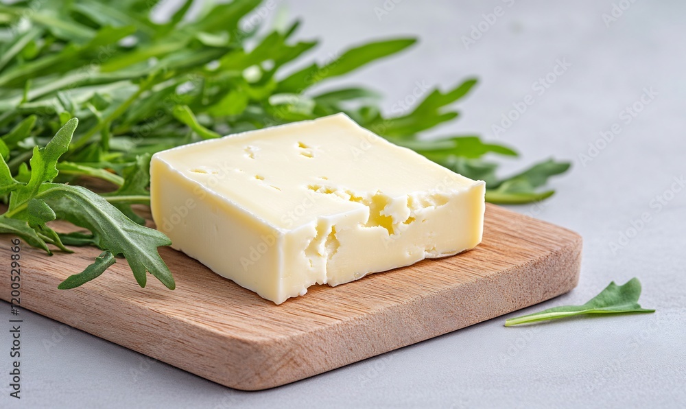 Cheese, arugula, wooden board, kitchen, food photography Cheese, arugula, wooden board, kitchen, food photography