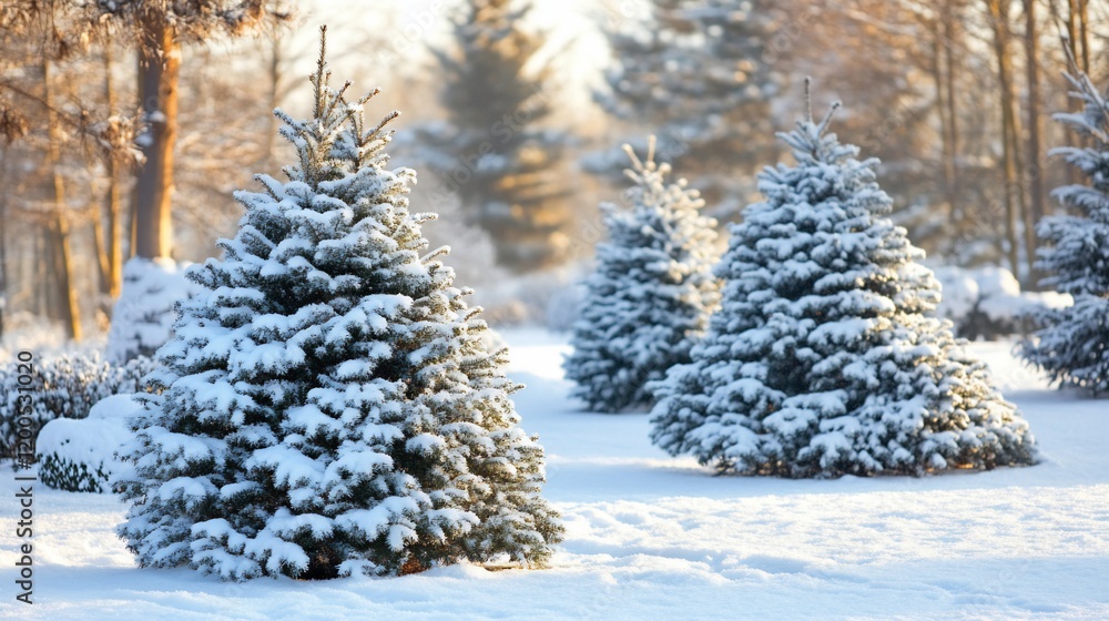 Snow-covered Christmas trees in a winter forest. Snow-covered Christmas trees in a winter forest.