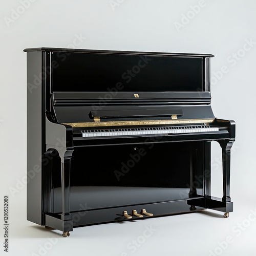 classic black upright piano with elegant design, ivory keys, and golden accents, symbolizing music, tradition, and timeless sophistication.