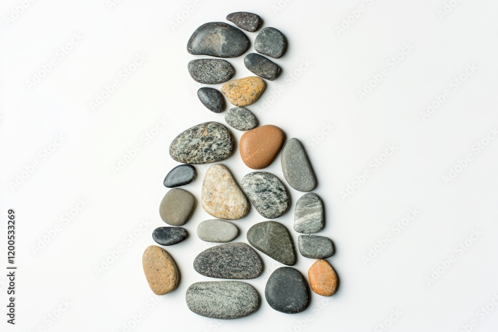 Figurine shaped from various smooth stones on white background. Figurine shaped from various smooth stones on white background.