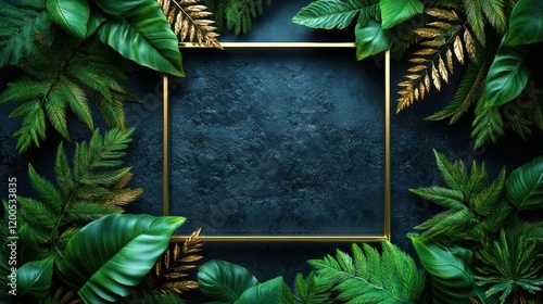 Tropical leaves frame dark background photo