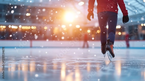 Wallpaper Mural Person ice skating on indoor rink with falling snow. Torontodigital.ca