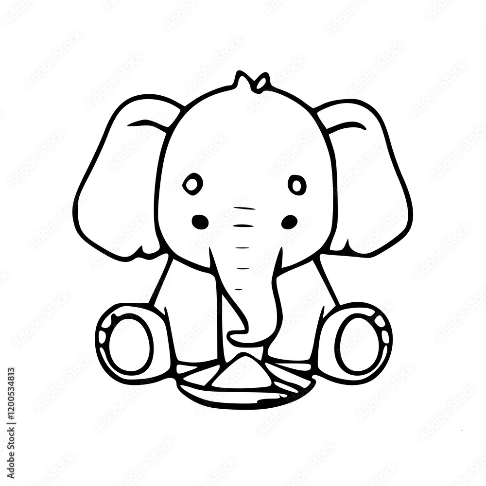 Fototapeta premium Cartoon of Elephant, Black & White