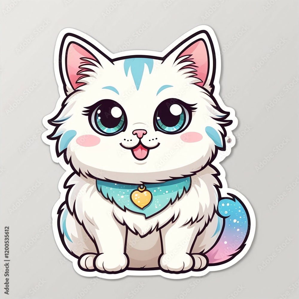 Obraz premium Cat sticker, cartoon cat sticker, Kitty decal, Feline sticker, Cat illustration, Kitten badge, Cat design, Purrfect sticker, Cat motif, Feline graphic, Cat-themed sticker, Whiskered sticker.