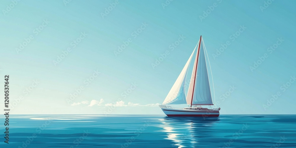 Fototapeta premium Sailboat gliding peacefully across a calm ocean