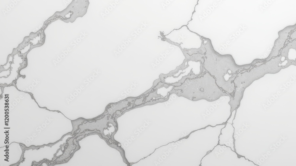 Obraz premium Close-up of a textured white wall featuring a detailed, cracked gray river map. The rippled surface hints at depth with subtle voids adding intrigue