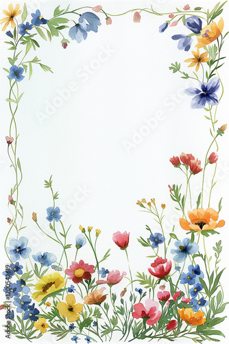 Watercolor floral frame creating a blank space for text or design
