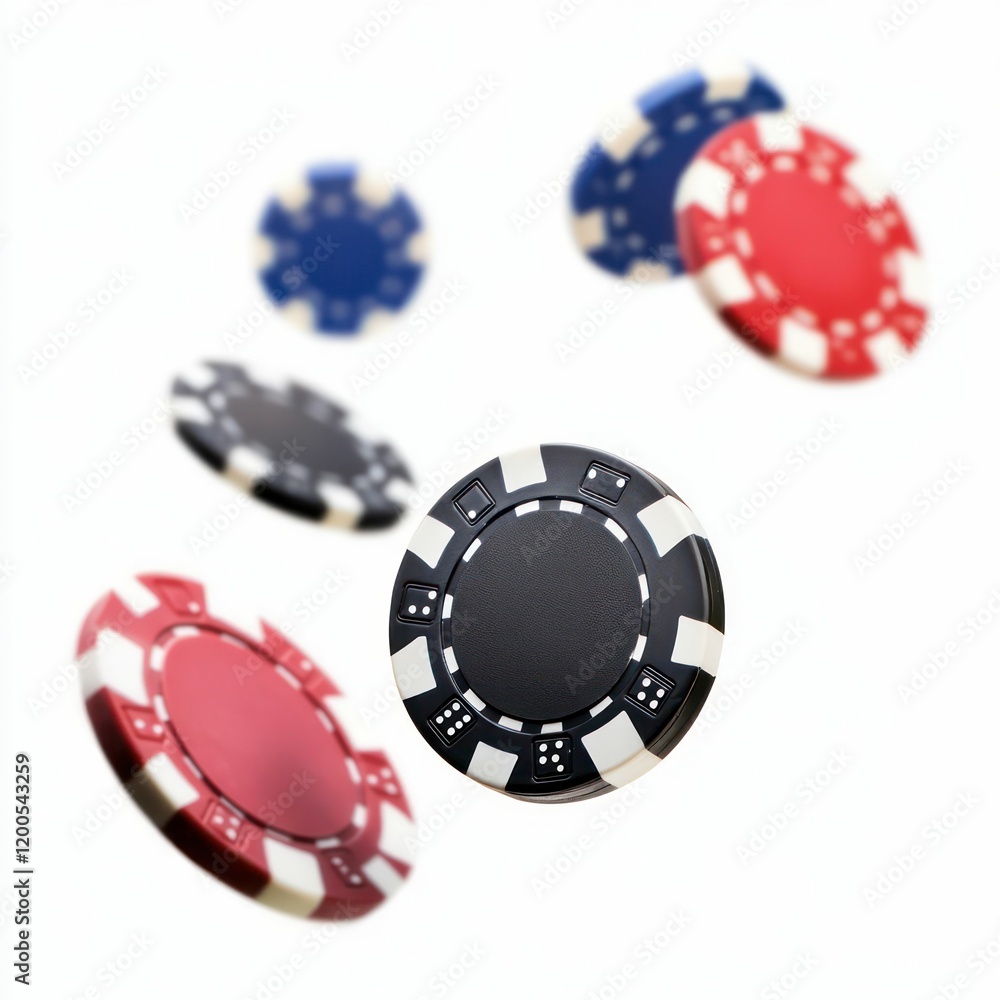 floating colorful poker chips in red, black, and blue, symbolizing gambling, gaming, and casino entertainment with dynamic motion. floating colorful poker chips in red, black, and blue, symbolizing gambling, gaming, and casino entertainment with dynamic motion.