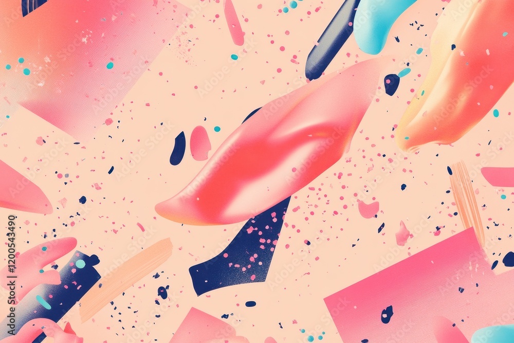 Abstract Pink Peach Blue and Black Shapes Composition Abstract Pink Peach Blue and Black Shapes Composition