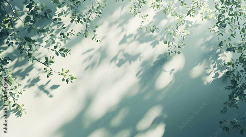 Green Leaves and Shadows on a Light Green Wall, branches, sunlight, background, texture, nature Green Leaves and Shadows on a Light Green Wall, branches, sunlight, background, texture, nature