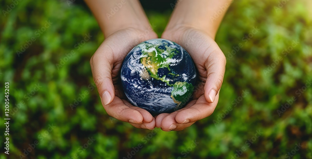 Hands Cradling Earth On Green Background To Protect Nature And Promote Sustainability Hands Cradling Earth On Green Background To Protect Nature And Promote Sustainability