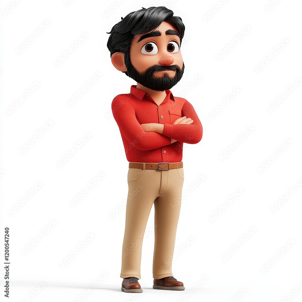 3D Cartoon Man: Relaxed Pose, Red Shirt and Khaki Pants 3D Cartoon Man: Relaxed Pose, Red Shirt and Khaki Pants