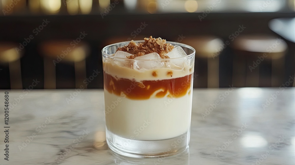 Thai iced tea in a clear cup with visible layers of tea, milk, and ice cubes. Thai iced tea in a clear cup with visible layers of tea, milk, and ice cubes.