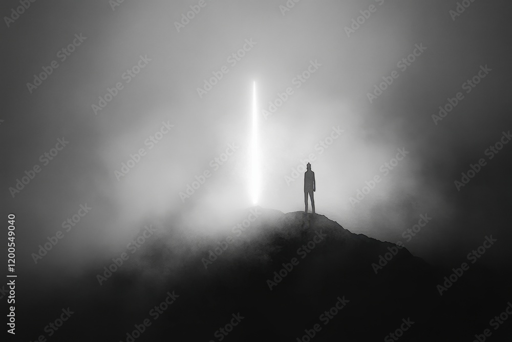 Solitary Figure Gazing at a Distant Light Beam Solitary Figure Gazing at a Distant Light Beam