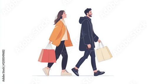 Wallpaper Mural Couple Enjoying a Shopping Day Out Together with Shopping Bags in a Minimalistic Background Torontodigital.ca