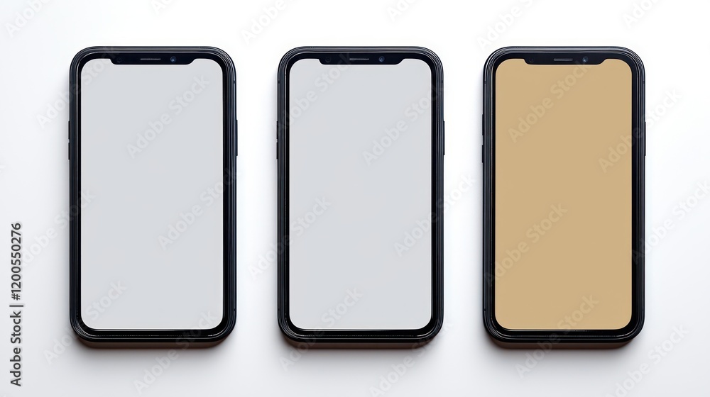 Sleek Smartphone Models with Transparent Screens on White Background for Technology and Business Application Sleek Smartphone Models with Transparent Screens on White Background for Technology and Business Application