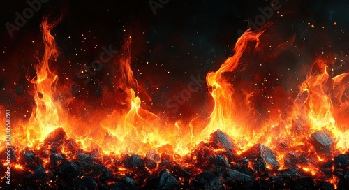 Charcoal and Flames for Barbecue Cooking Background photo