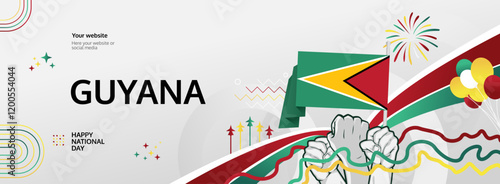 Guyana Independence Day modern greeting banner. 26 May Happy Guyana National Day. Holiday abstract concept in flag colors. Great for event like carnival, feast poster, support, culture and tourism