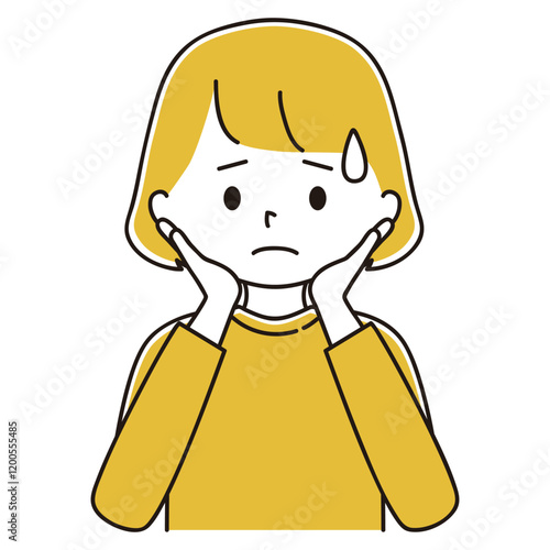 女性の悩みと疑問　頬に手をそえる困り顔の女性