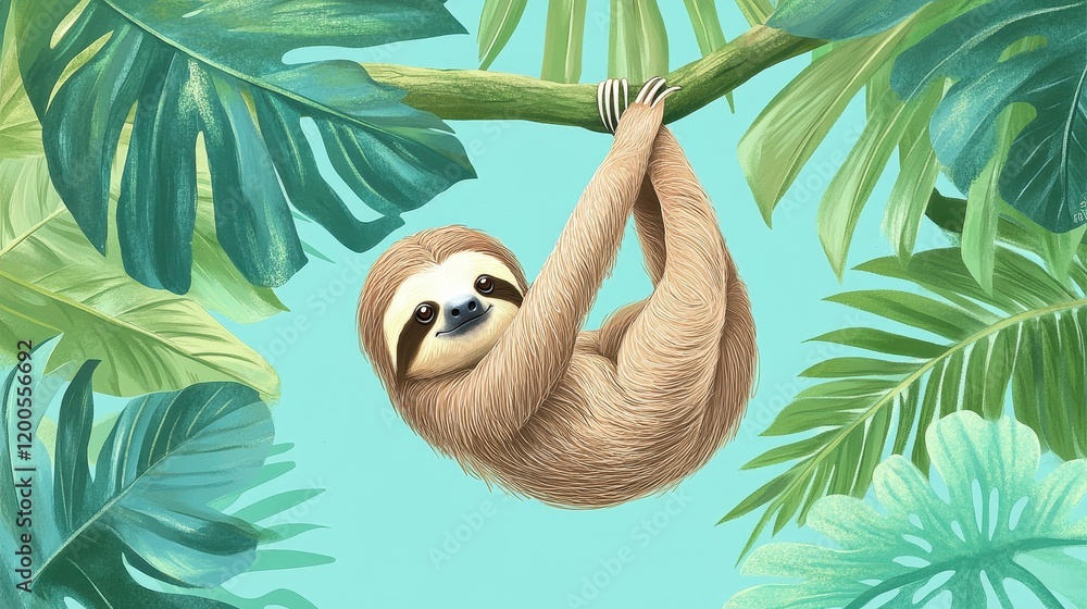 A Sloth Hanging From A Tropical Tree Branch A Sloth Hanging From A Tropical Tree Branch