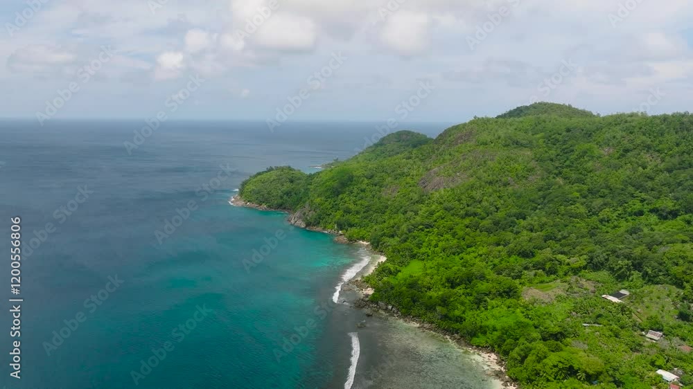 Beautiful beach among trainforest and vegetation. Seychelles, Mahe. Beautiful beach among trainforest and vegetation. Seychelles, Mahe.