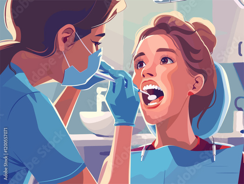 Dental Hygiene: A Dentist Examining a Patient's Teeth During a Routine Dental Check-up, Highlighting the Importance of Oral Health and Preventive Care in a Humorous and Engaging Animated Illustration