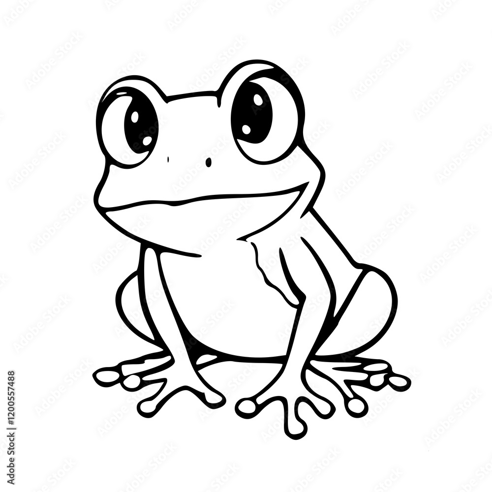 Cartoon of Frog, Black & White Cartoon of Frog, Black & White