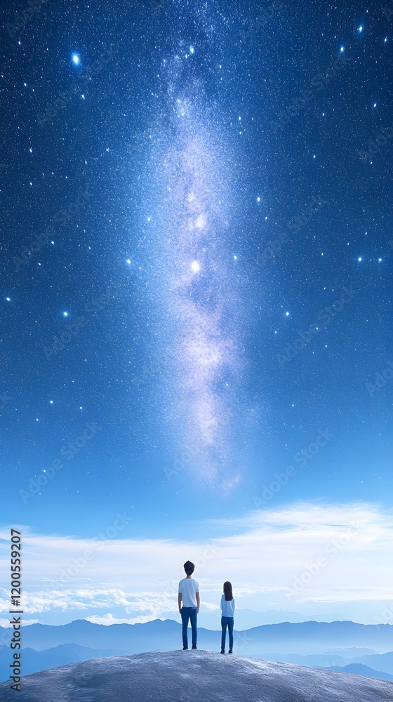 Two figures gazing up at a starry sky, evoking wonder and contemplation. Two figures gazing up at a starry sky, evoking wonder and contemplation.