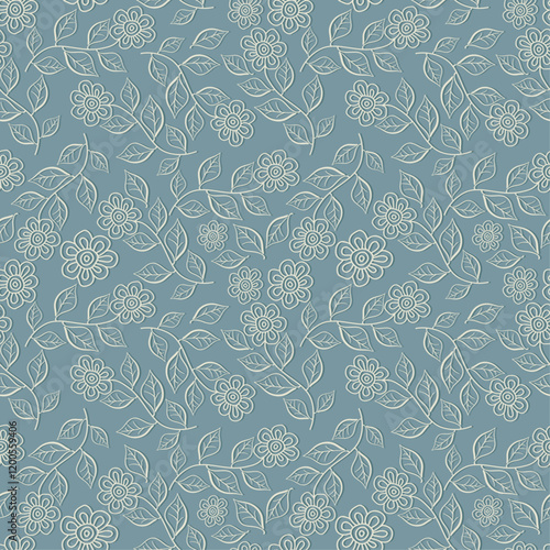 Vector illustration of gray and white simple leaves and flowers seamless pattern. Floral organic background. For textiles, wallpaper and packaging.