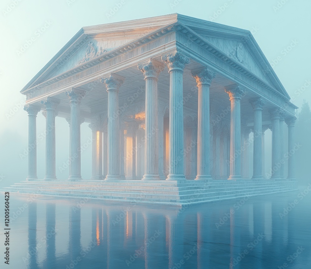 Obraz premium Classical Temple Icon - Ethereal Architectural Rendering, Digital 3D Art