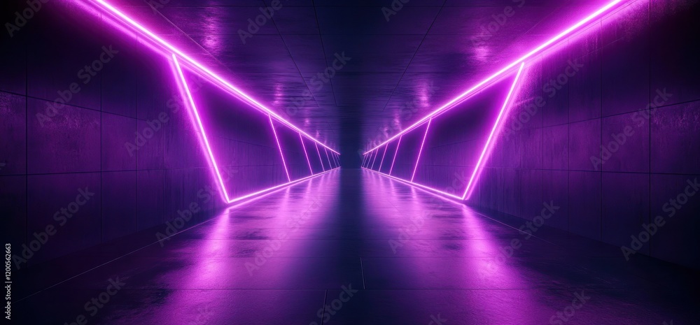Futuristic Neon Tunnel Corridor Space with Vibrant Lights and Metallic Surfaces Futuristic Neon Tunnel Corridor Space with Vibrant Lights and Metallic Surfaces